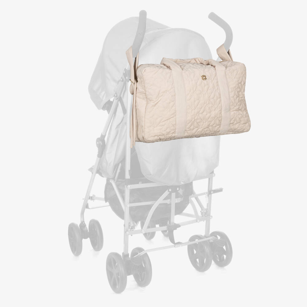Elie Saab-Beige Quilted Changing Bag with Embroidered Logo Design (44cm) | Childrensalon Outlet