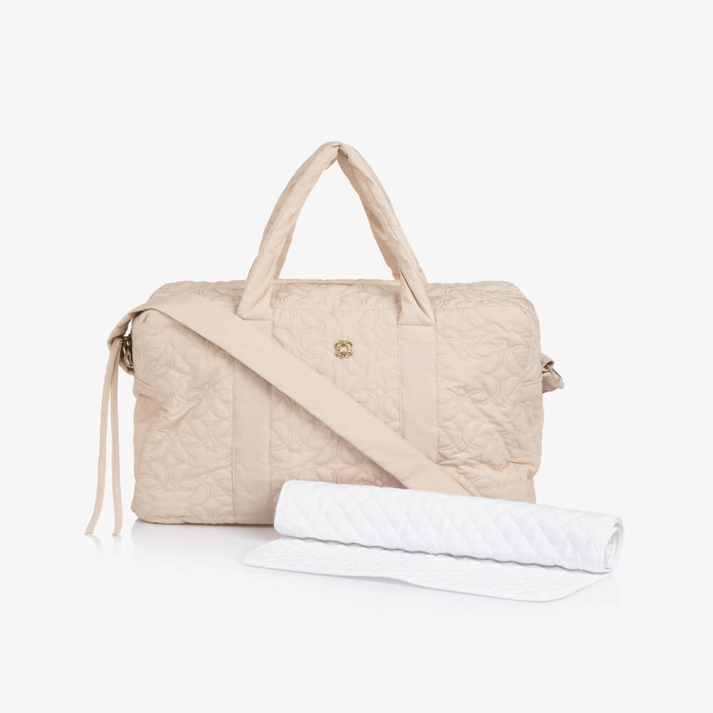 Elie Saab-Beige Quilted Changing Bag with Embroidered Logo Design (44cm) | Childrensalon Outlet