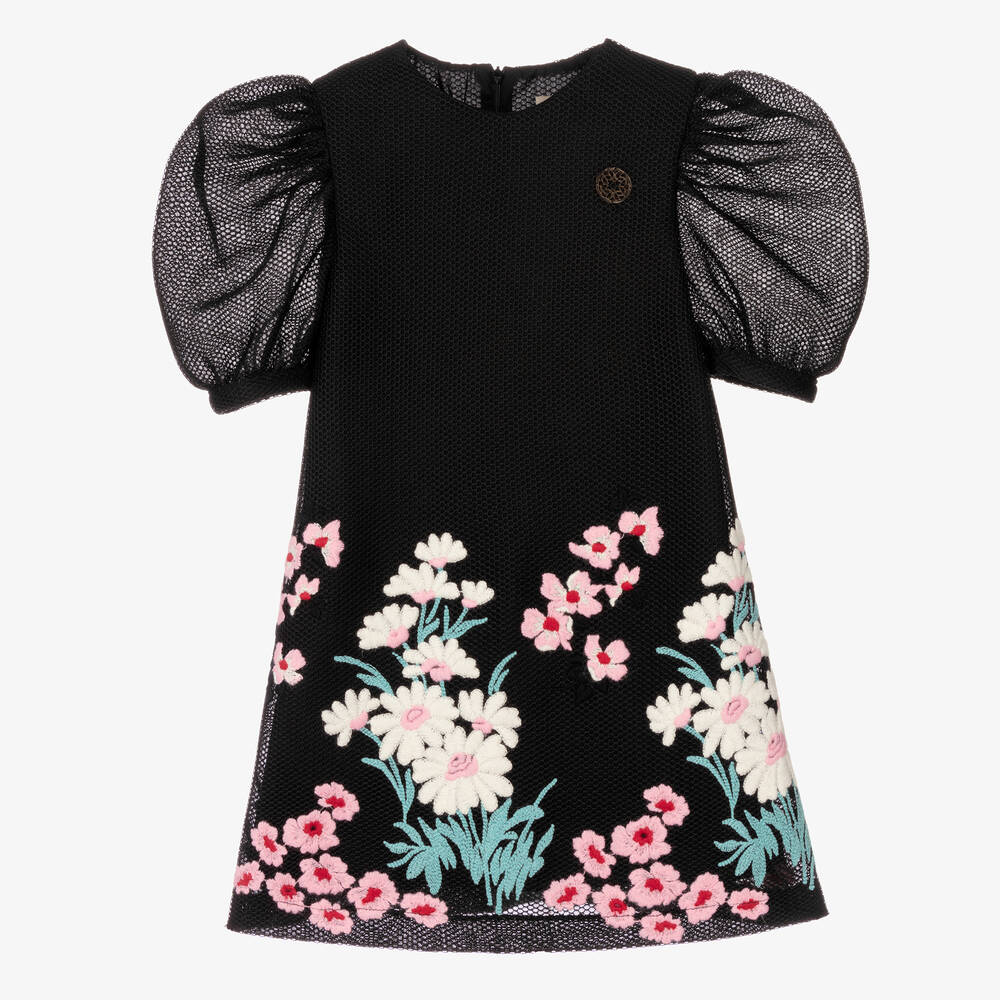 Elie Saab - Black Floral Embroidered Dress | Childrensalon