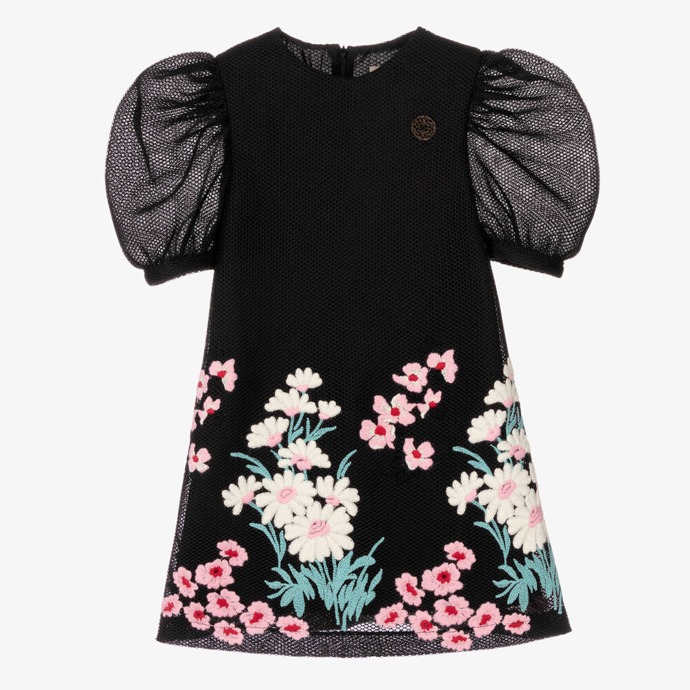 Elie Saab - Robe noire à fleurs brodées | Childrensalon