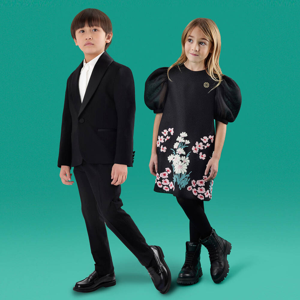 Elie Saab-Black Floral Embroidered Dress | Childrensalon Outlet