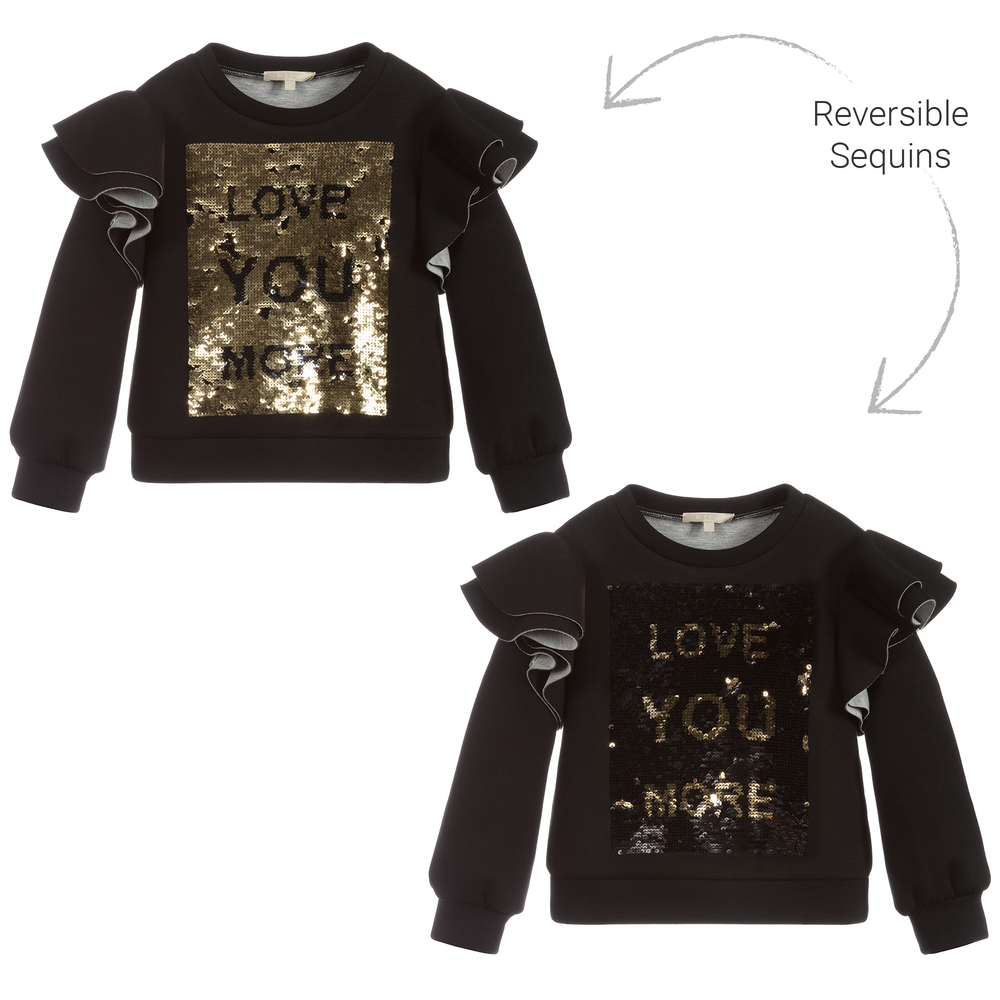 Elie Saab Girls Gold Sequin Sweatshirt Girls Kids 6 Year Black by Childrensalon