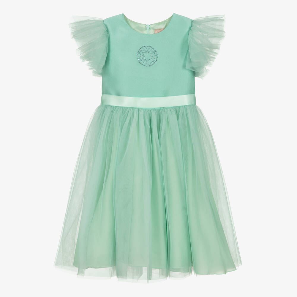 Elie Saab - Aquablaues Satinkleid mit Tüll | Childrensalon