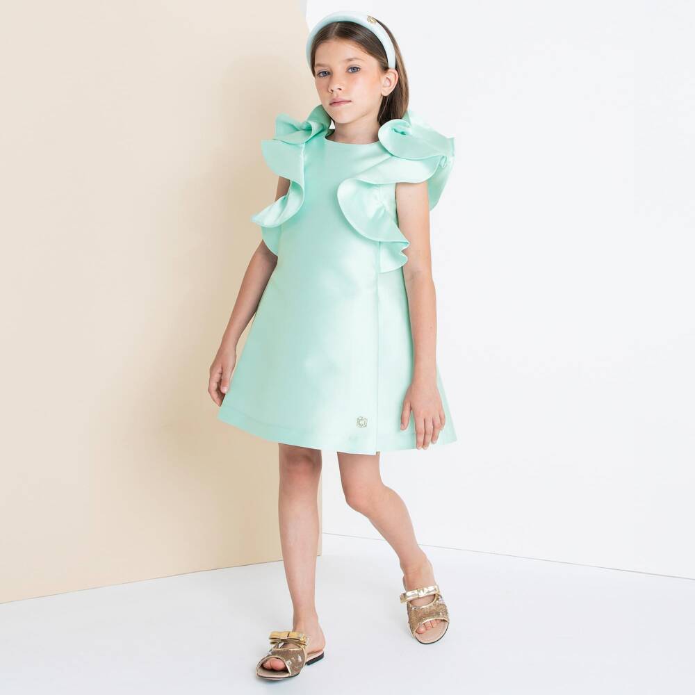 Elie Saab-Girls Aqua Blue Silk-Blend Satin Dress | Childrensalon Outlet