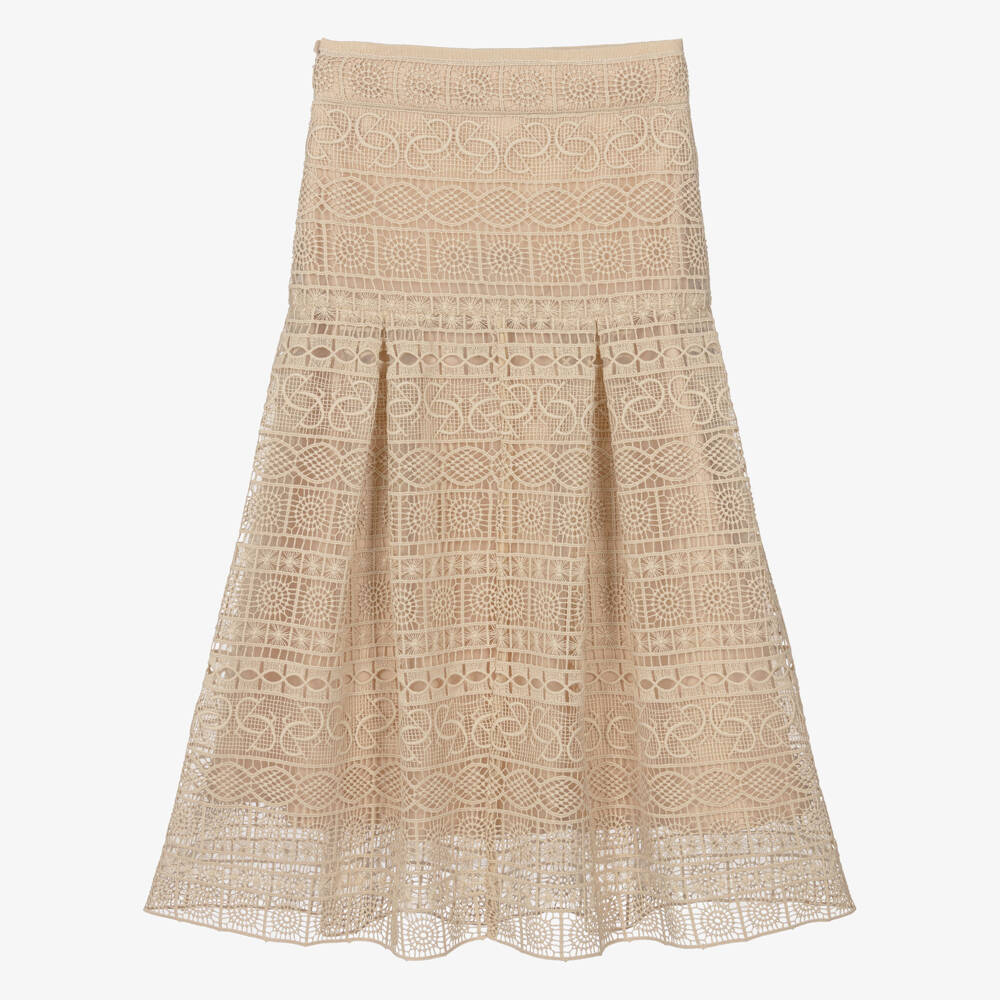 Elie Saab-Girls Beige Cotton Guipure Lace Skirt | Childrensalon Outlet