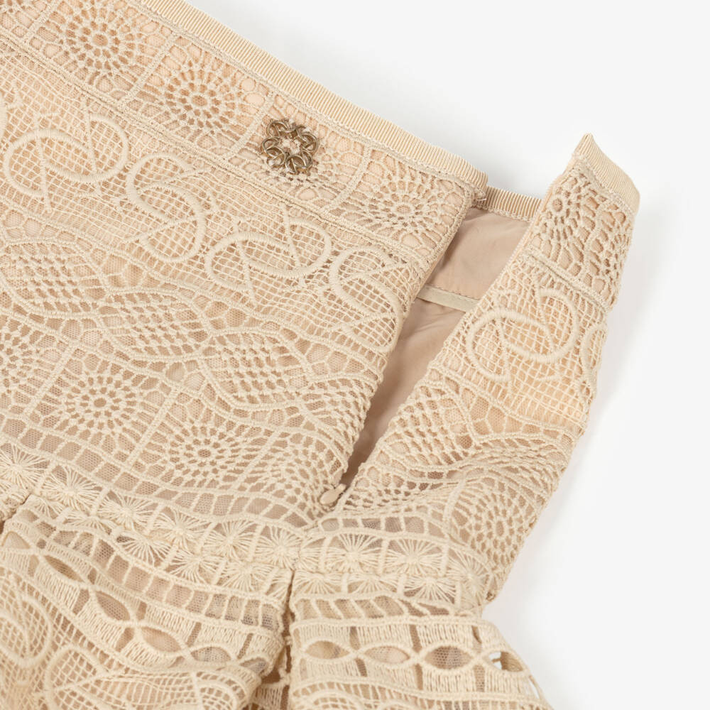 Elie Saab-Girls Beige Cotton Guipure Lace Skirt | Childrensalon Outlet