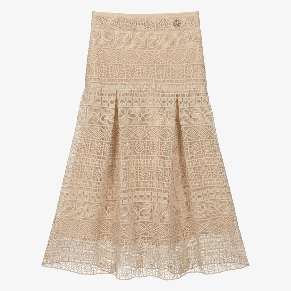 Elie Saab-Girls Beige Cotton Guipure Lace Skirt | Childrensalon Outlet