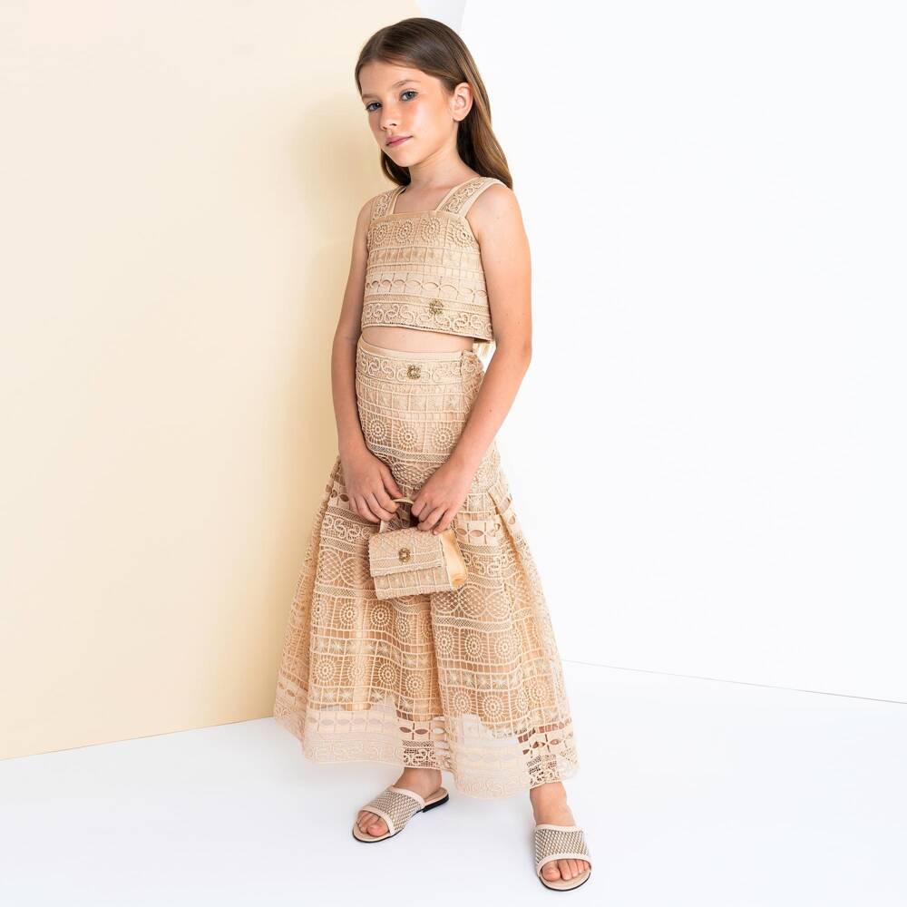 Elie Saab-Girls Beige Cotton Guipure Lace Top | Childrensalon Outlet