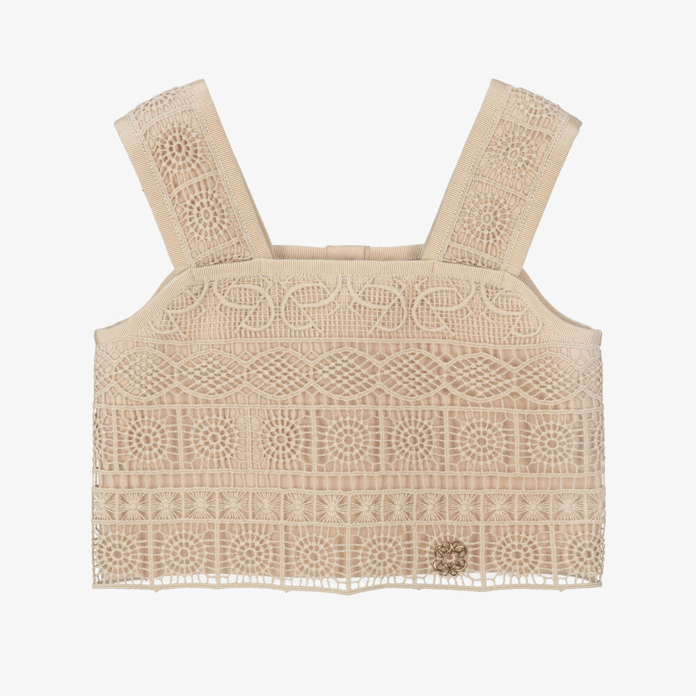 Elie Saab-Girls Beige Cotton Guipure Lace Top | Childrensalon Outlet