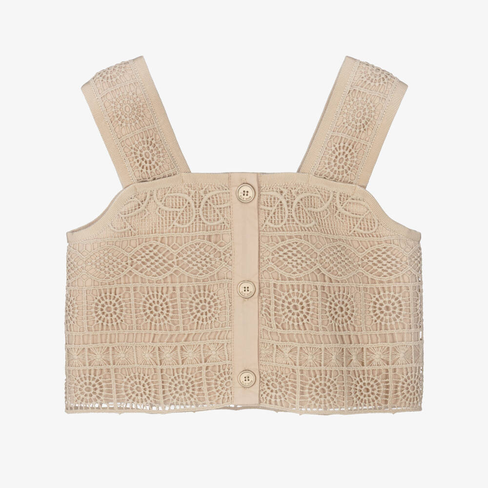 Elie Saab-Girls Beige Cotton Guipure Lace Top | Childrensalon Outlet