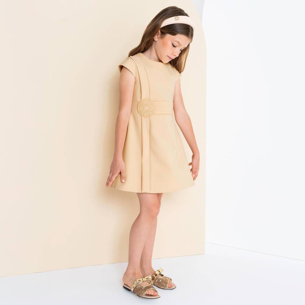 Elie Saab-Girls Beige Crêpe Dress | Childrensalon Outlet