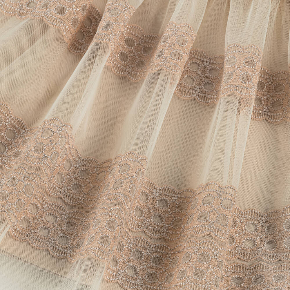 Elie Saab-Girls Beige Embroidered Tulle Dress | Childrensalon Outlet
