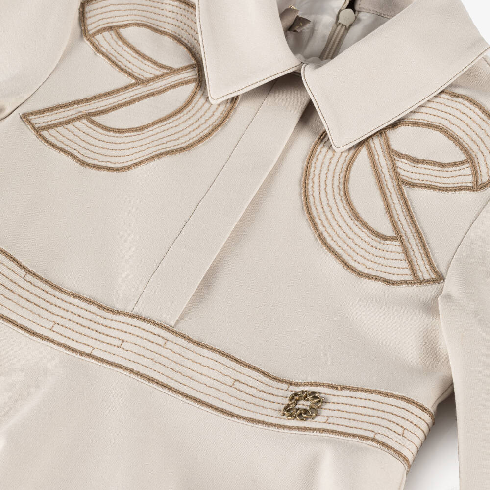 Elie Saab-Girls Beige Jersey Shirt Dress with Embroidered Logos | Childrensalon Outlet