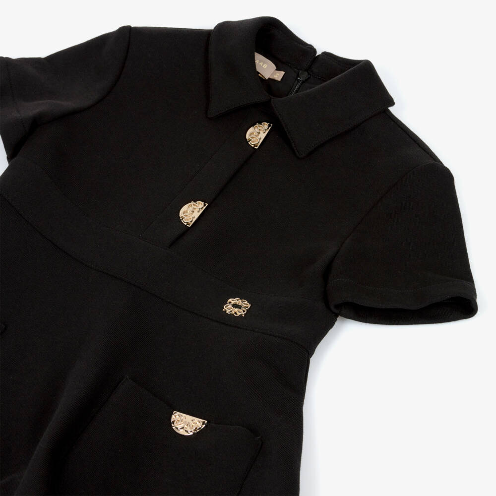 Elie Saab-Girls Black Cotton Jersey Dress with Gold Logo Detailing | Childrensalon Outlet