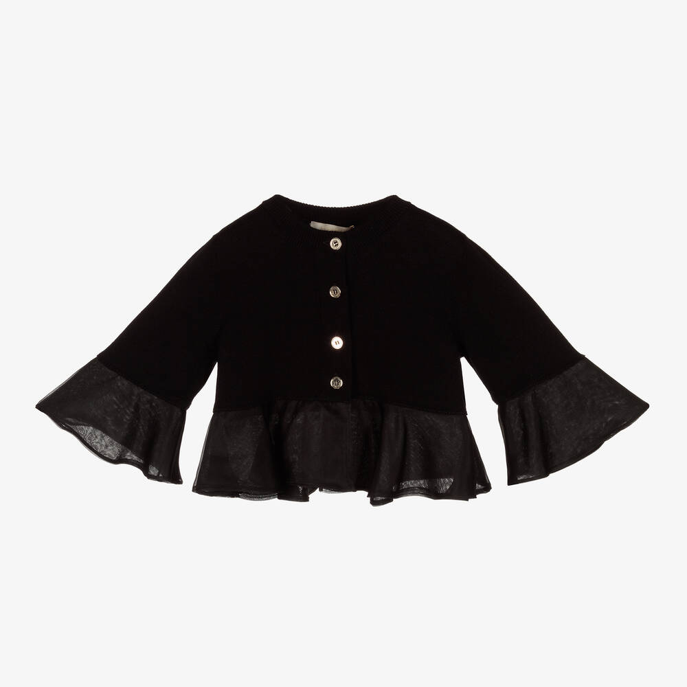 Elie Saab-Girls Black Cotton & Silk Cardigan | Childrensalon Outlet