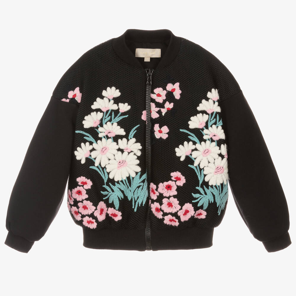 Elie Saab - Girls Black Floral Bomber Jacket | Childrensalon