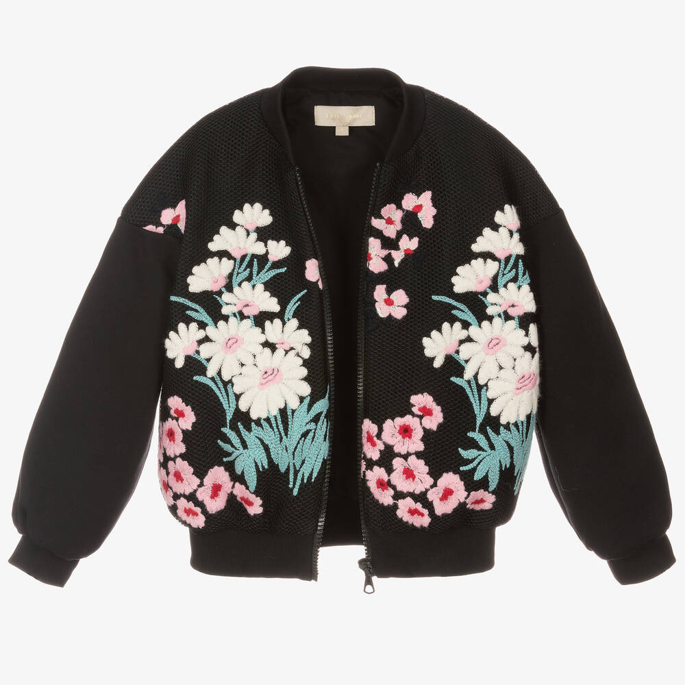 Elie Saab Girls Black Floral Bomber Jacket Childrensalon Outlet