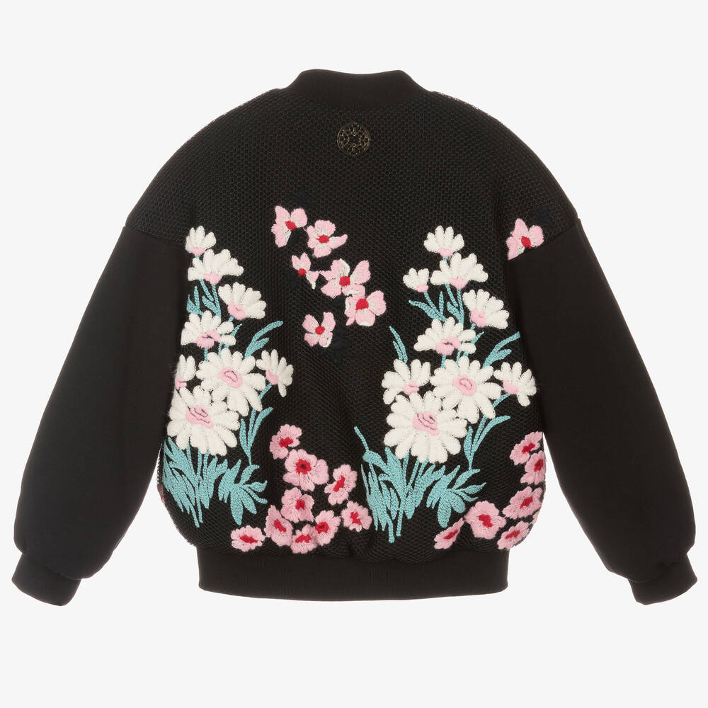 Elie Saab Girls Black Floral Bomber Jacket Childrensalon Outlet