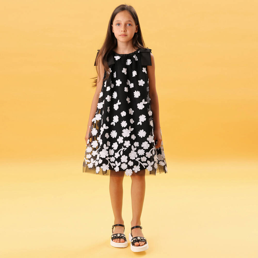 Elie Saab-Girls Black Floral Tulle Dress | Childrensalon Outlet