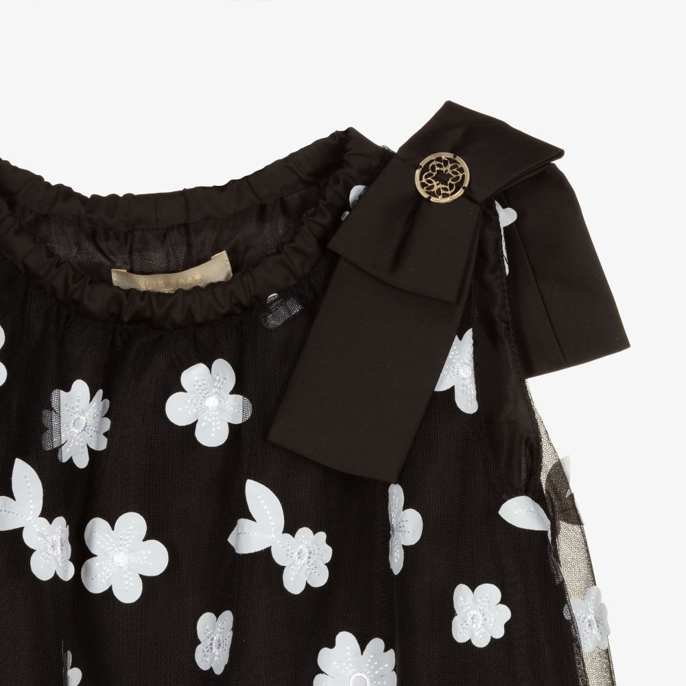 Elie Saab-Girls Black Floral Tulle Dress | Childrensalon Outlet