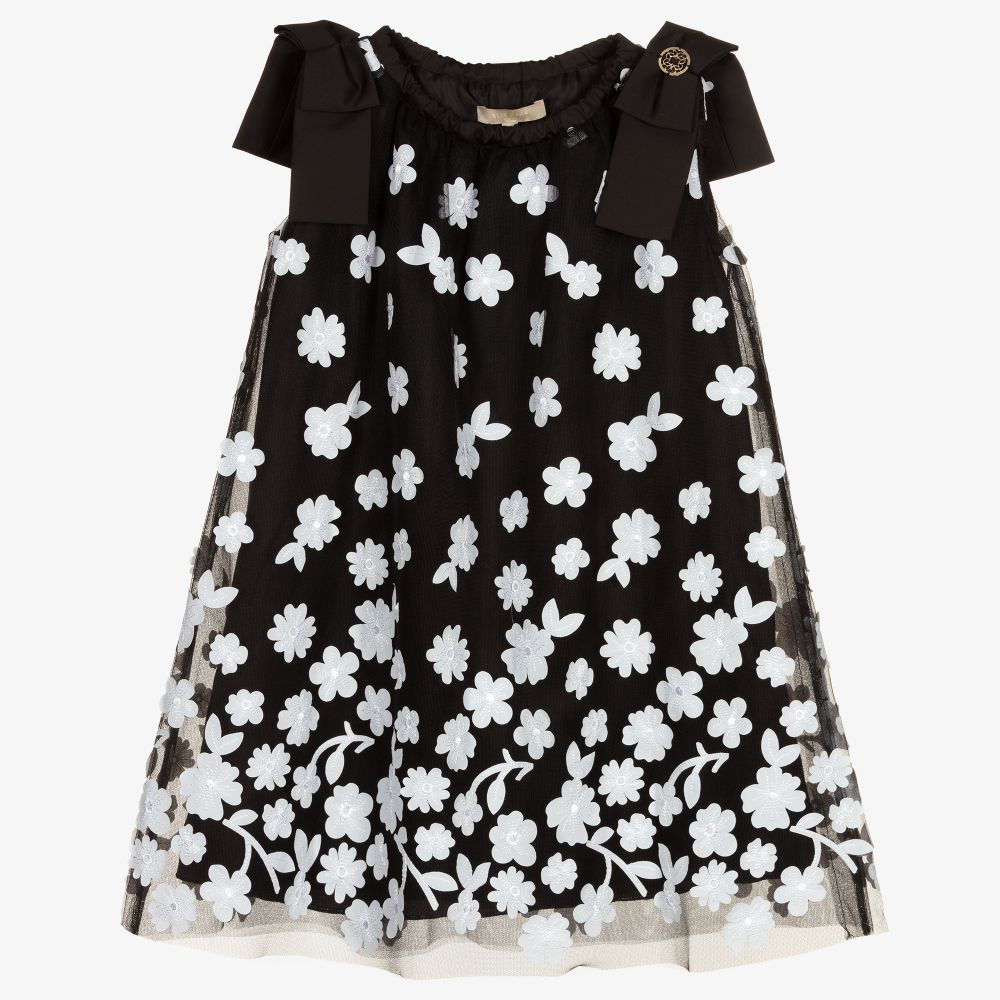 Elie Saab - Girls Black Floral Tulle Dress | Childrensalon