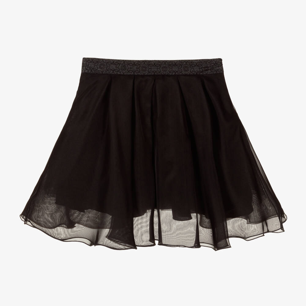 Elie Saab - Girls Black Pleated Silk Organza Skirt | Childrensalon