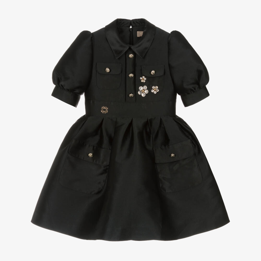 Elie Saab-Girls Black Satin & Crystal Blooms Dress | Childrensalon Outlet