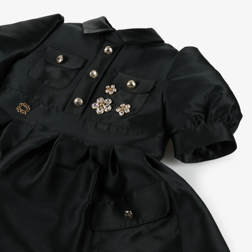 Elie Saab-Girls Black Satin & Crystal Blooms Dress | Childrensalon Outlet