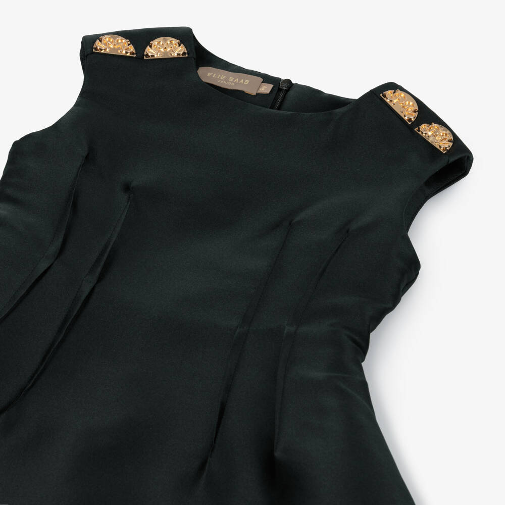 Elie Saab-Girls Black Satin Dress with Structured Skirt & Gold Trims | Childrensalon Outlet