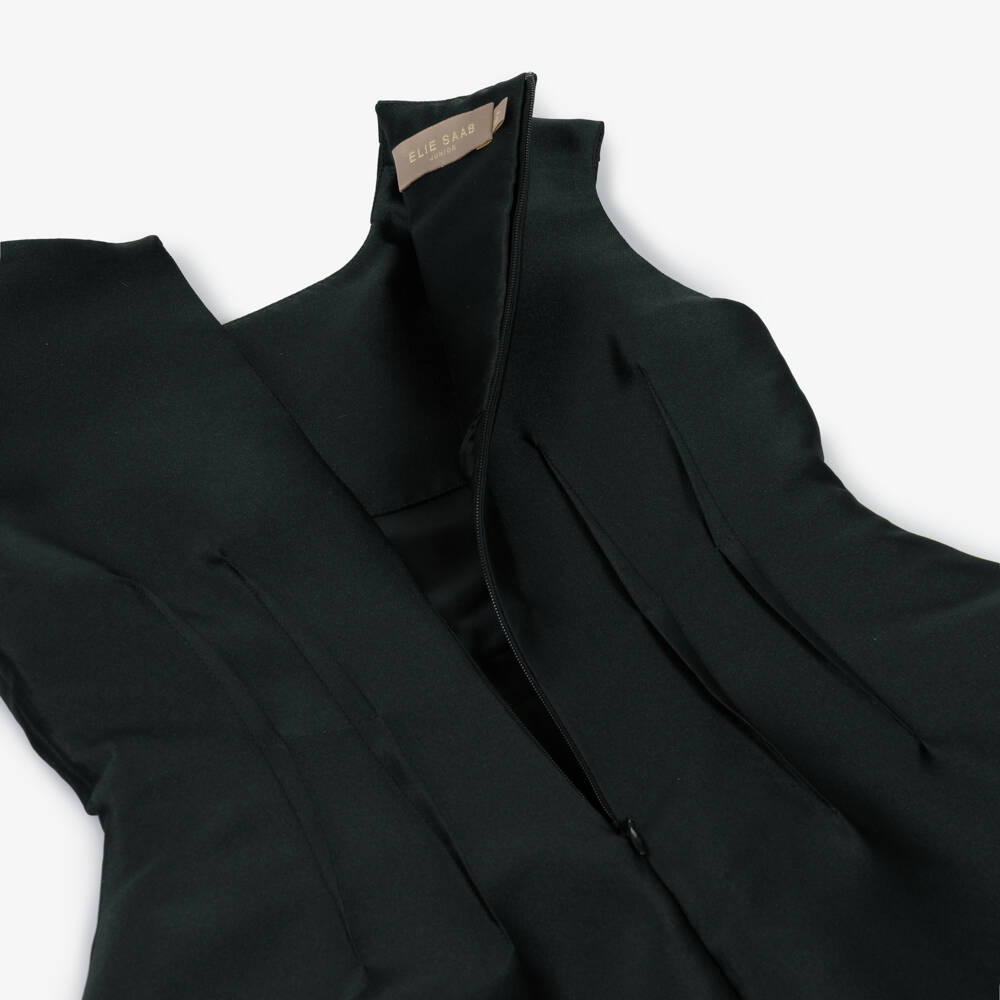 Elie Saab-Girls Black Satin Dress with Structured Skirt & Gold Trims | Childrensalon Outlet
