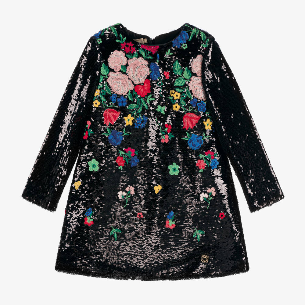 Elie Saab-Girls Black Sequin Floral Dress | Childrensalon Outlet