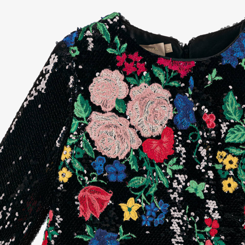 Elie Saab-Girls Black Sequin Floral Dress | Childrensalon Outlet