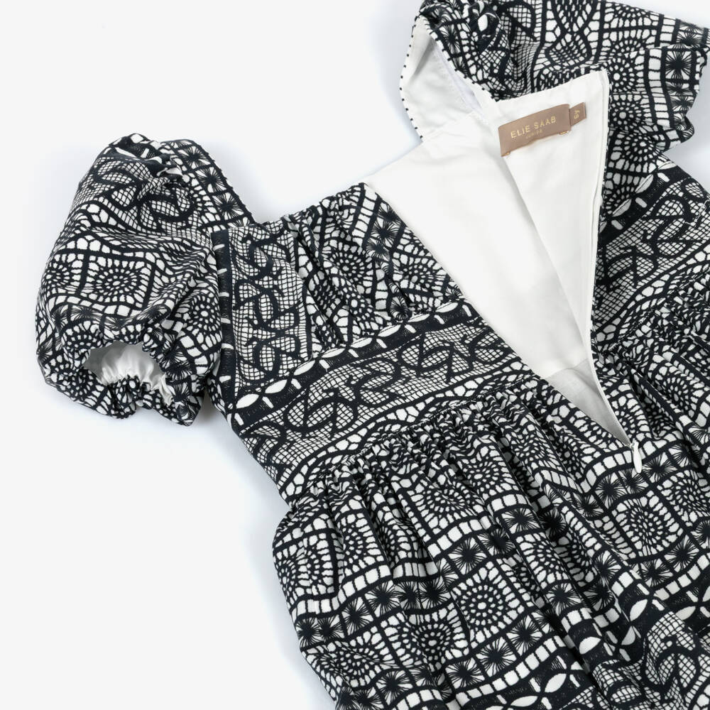Elie Saab-Girls Black & White Cotton Printed Dress | Childrensalon Outlet