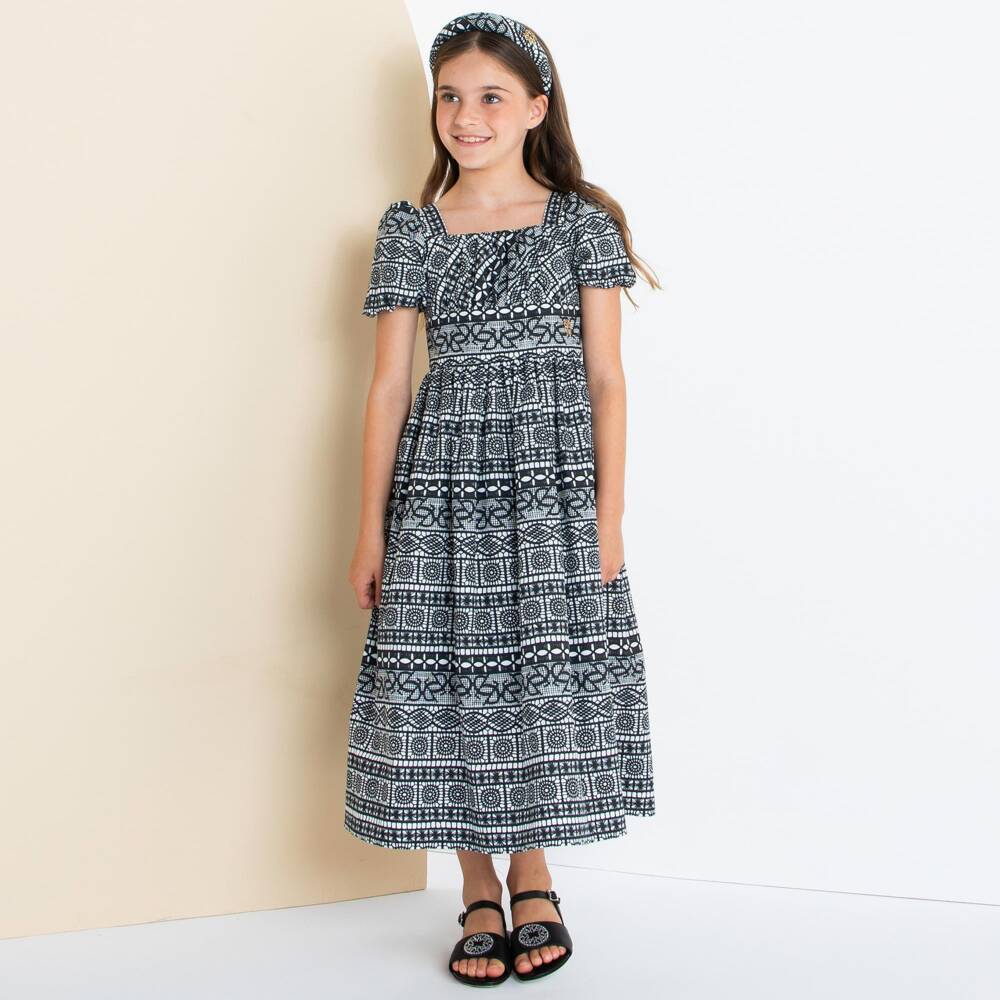 Elie Saab-Girls Black & White Cotton Printed Dress | Childrensalon Outlet