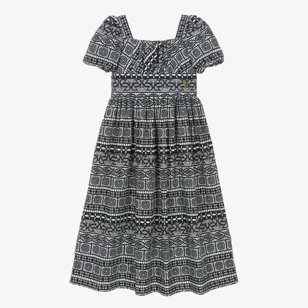 Elie Saab-Girls Black & White Cotton Printed Dress | Childrensalon Outlet