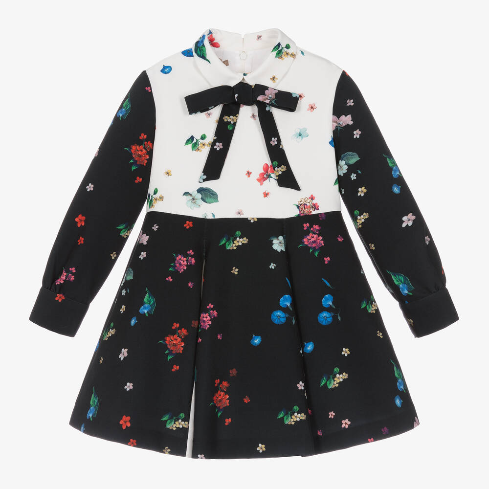 Elie Saab-Girls Black & White Floral Dress | Childrensalon Outlet