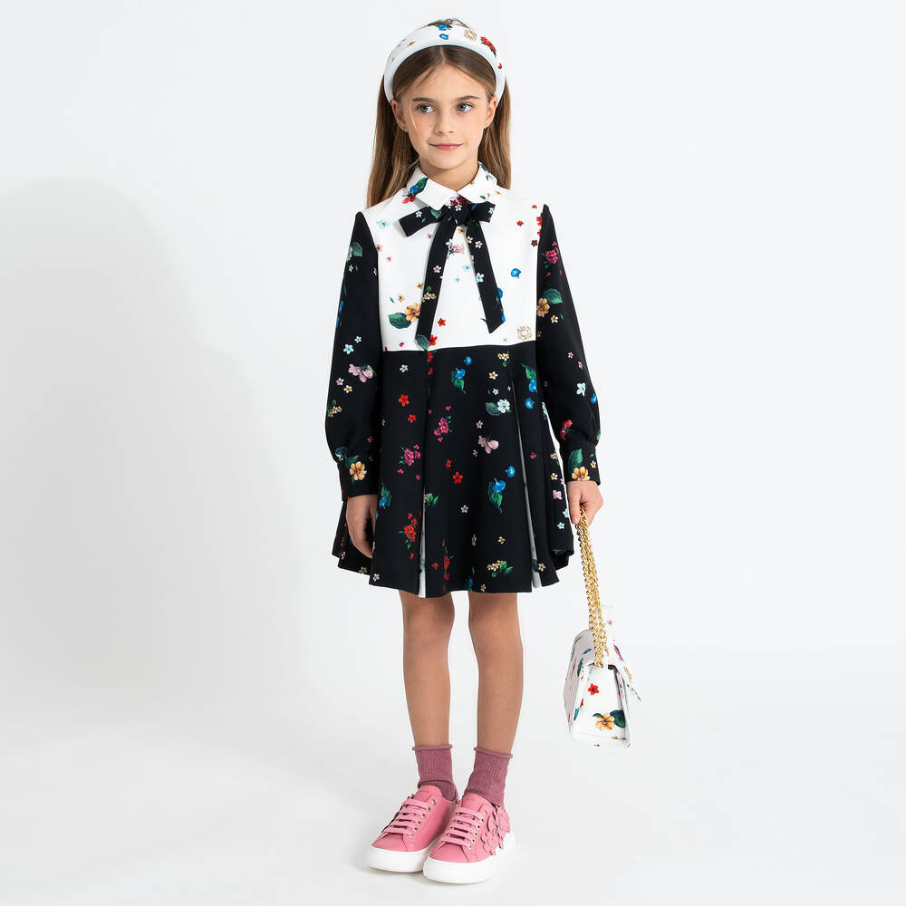 Elie Saab-Girls Black & White Floral Dress | Childrensalon Outlet