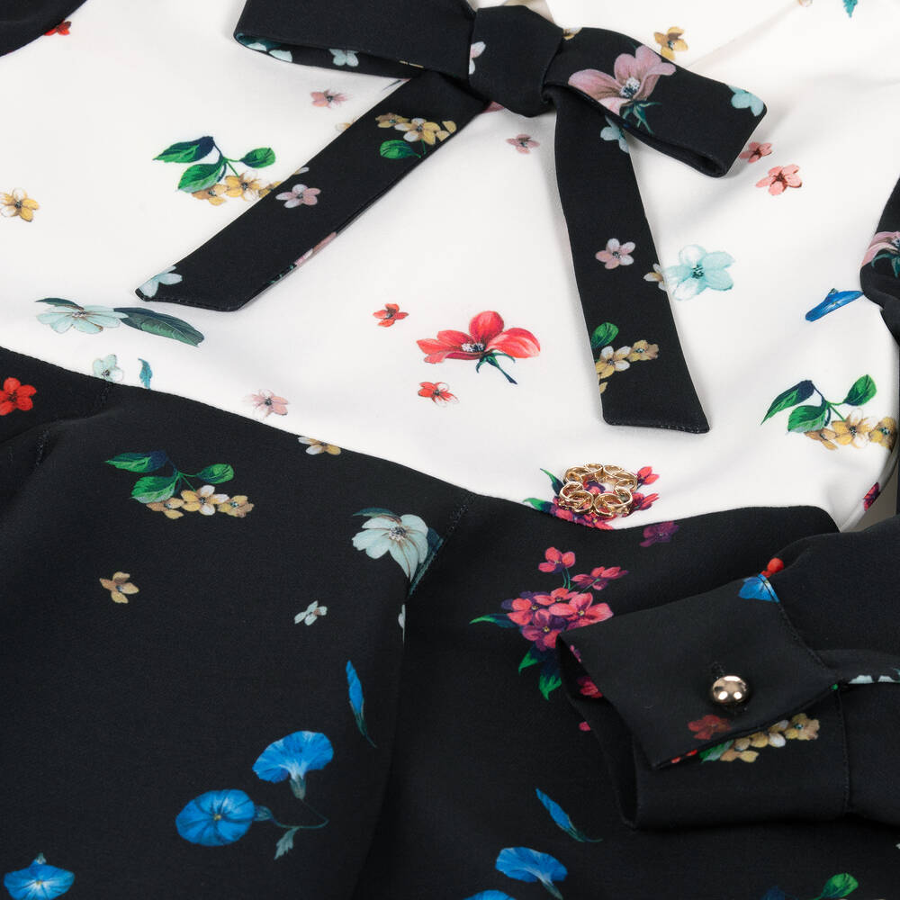 Elie Saab-Girls Black & White Floral Dress | Childrensalon Outlet