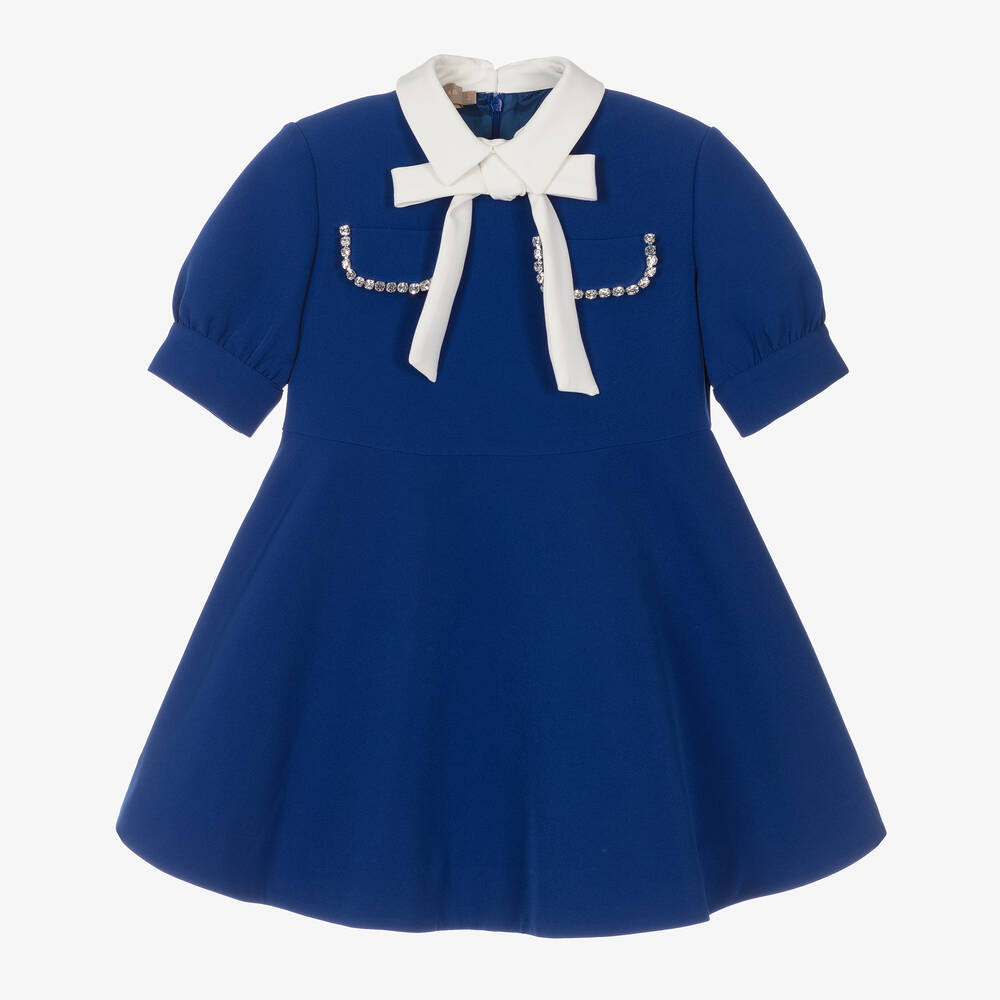 Elie Saab-Girls Blue Crêpe Twill Dress | Childrensalon Outlet