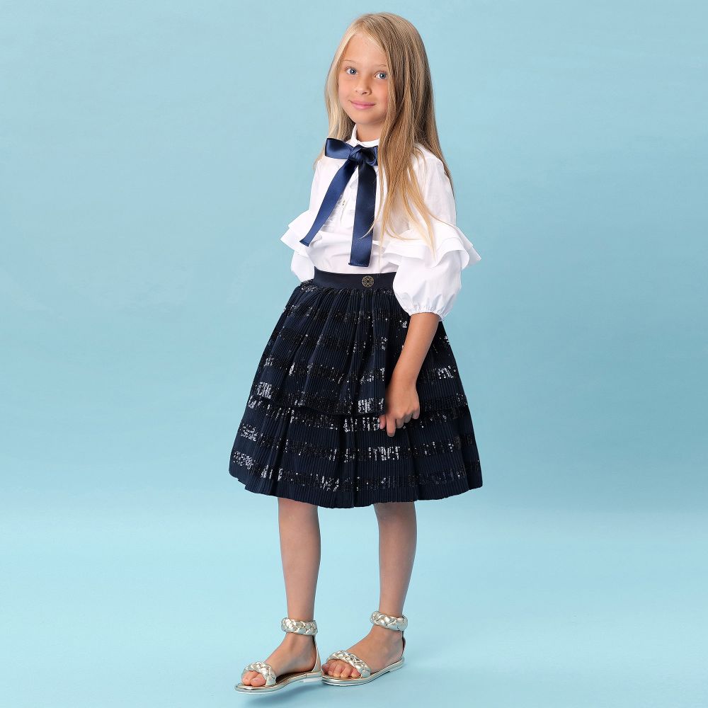 Elie Saab Girls Blue Pleated Tulle Skirt Childrensalon Outlet