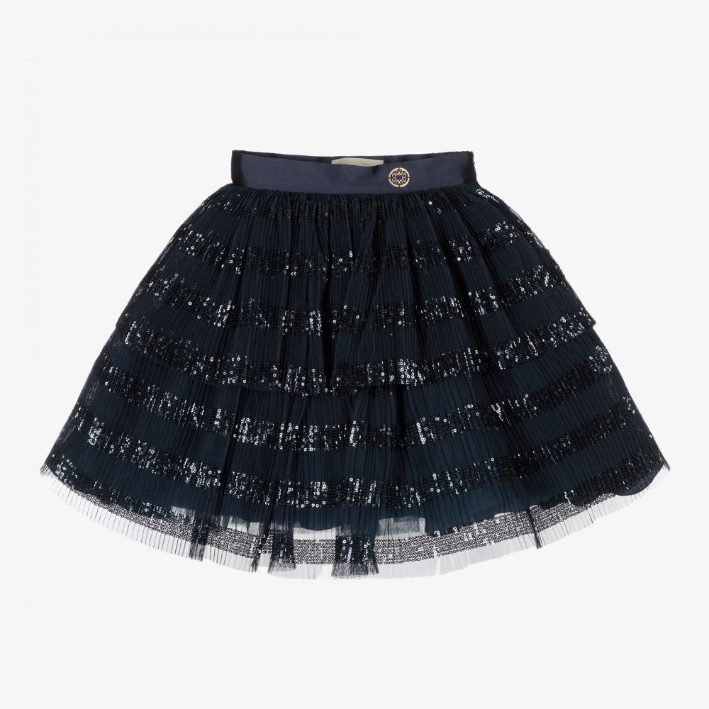 Elie Saab - Girls Blue Pleated Tulle Skirt | Childrensalon