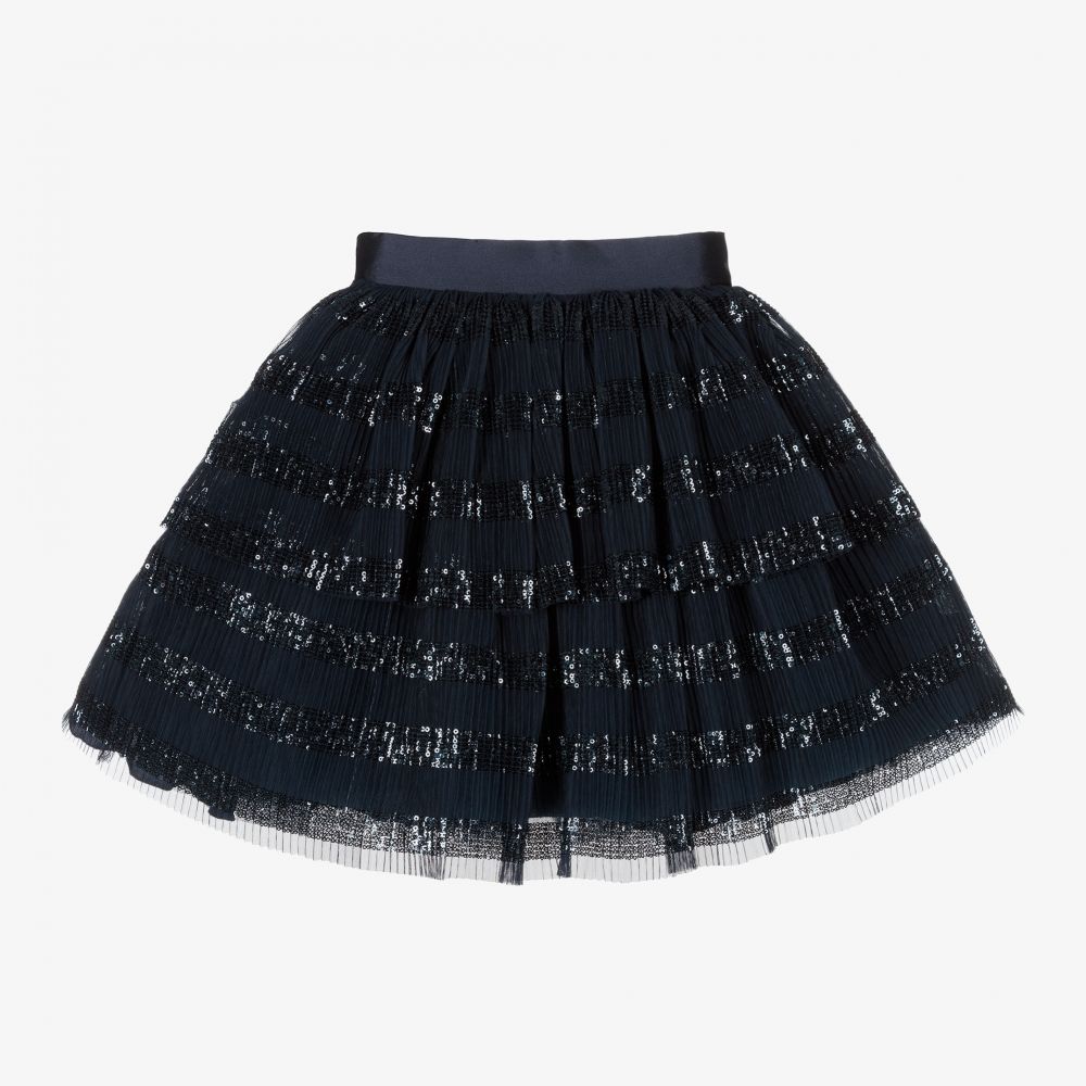 Elie Saab-Girls Blue Pleated Tulle Skirt | Childrensalon Outlet