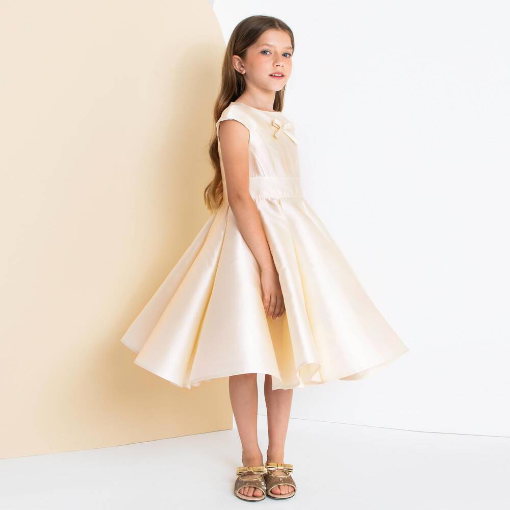 Elie Saab-Girls Champagne Satin Dress with Cap Sleeves | Childrensalon Outlet