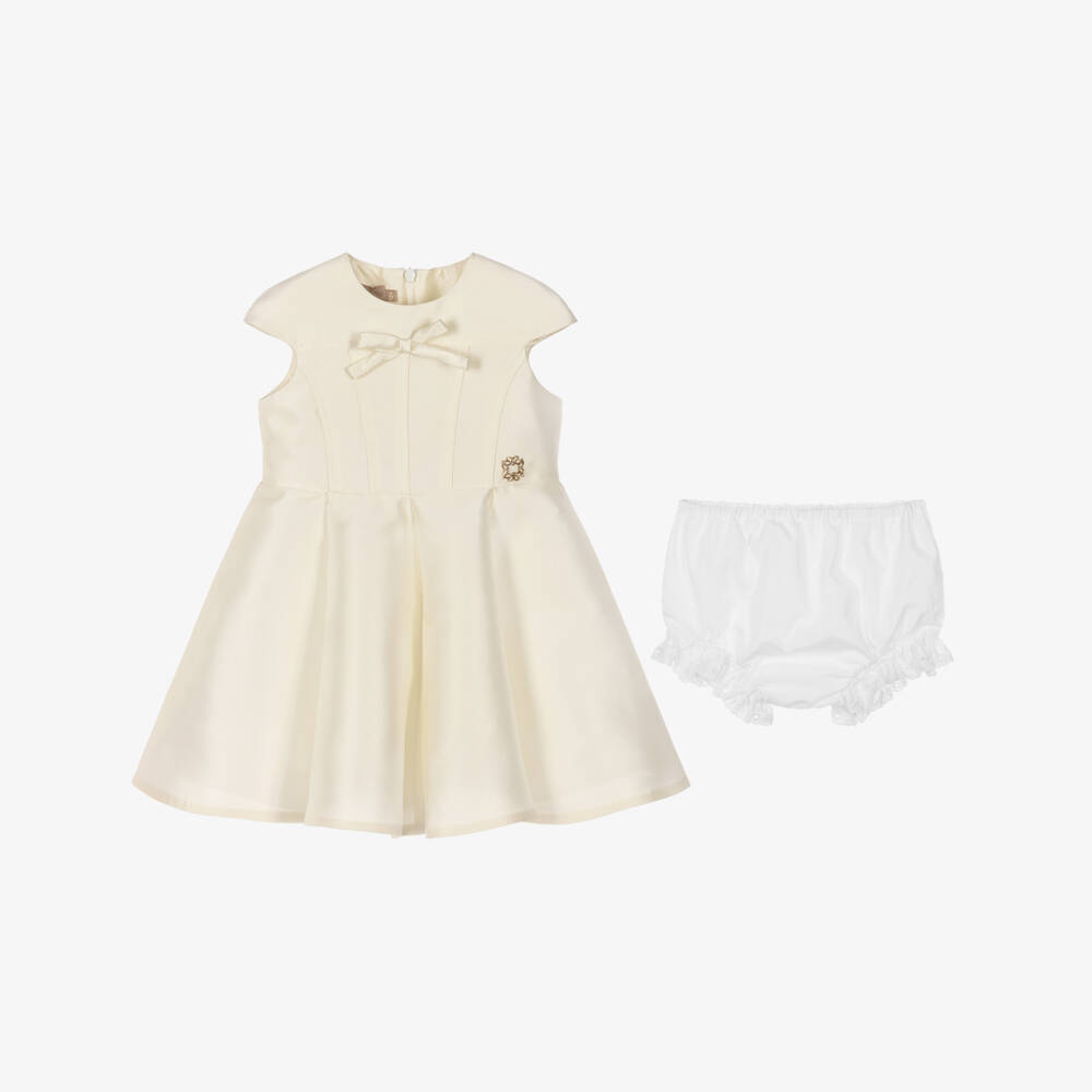Elie Saab-Girls Champagne Satin Dress with Cap Sleeves | Childrensalon Outlet