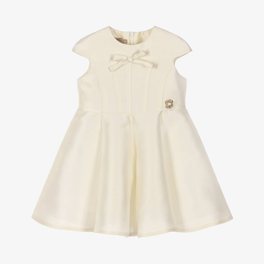 Elie Saab-Girls Champagne Satin Dress with Cap Sleeves | Childrensalon Outlet