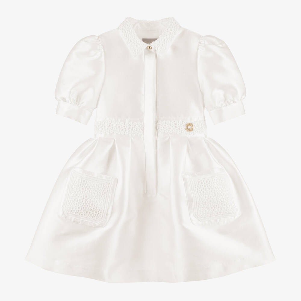 Elie Saab-فستان بأكمام منفوخة حرير لون عاجي | Childrensalon Outlet