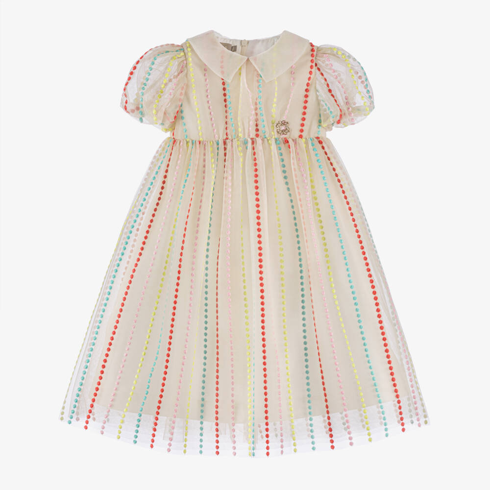 Elie Saab-Girls Elegant Beige Tulle Frock | Childrensalon Outlet