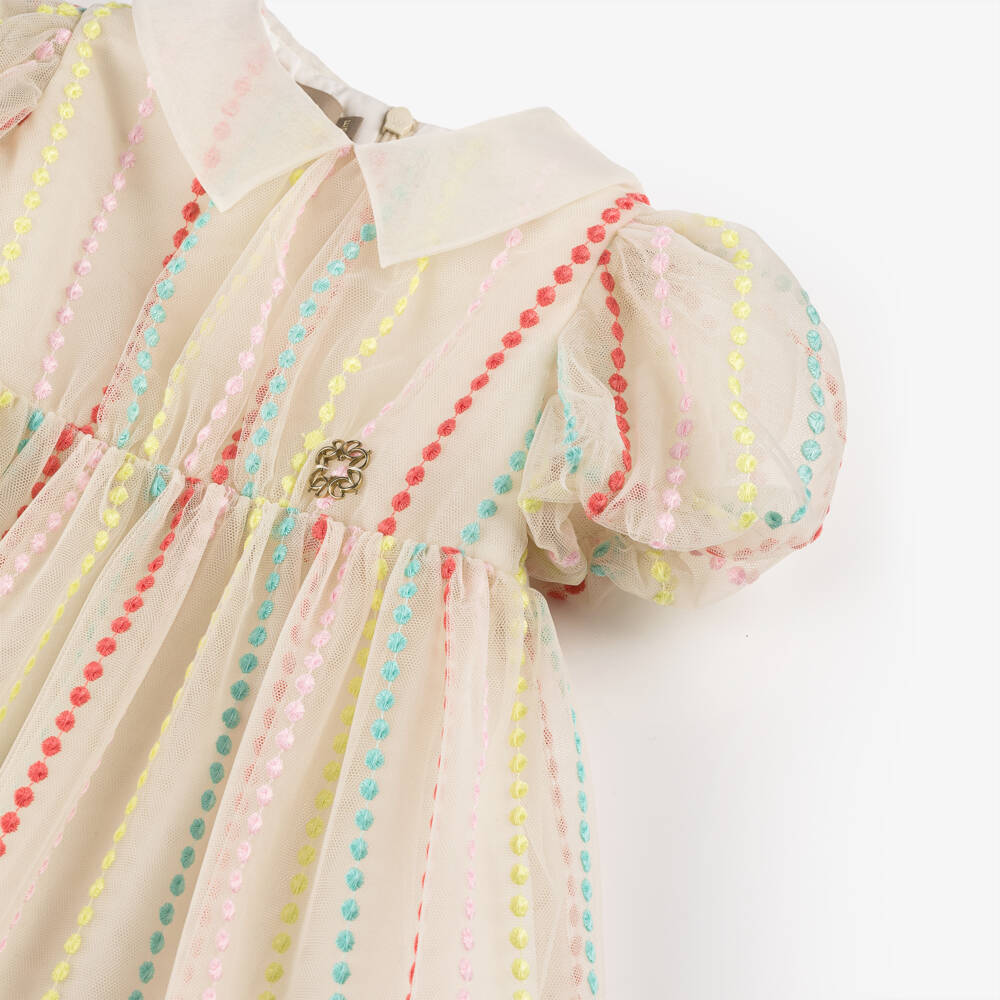 Elie Saab-Girls Elegant Beige Tulle Frock | Childrensalon Outlet