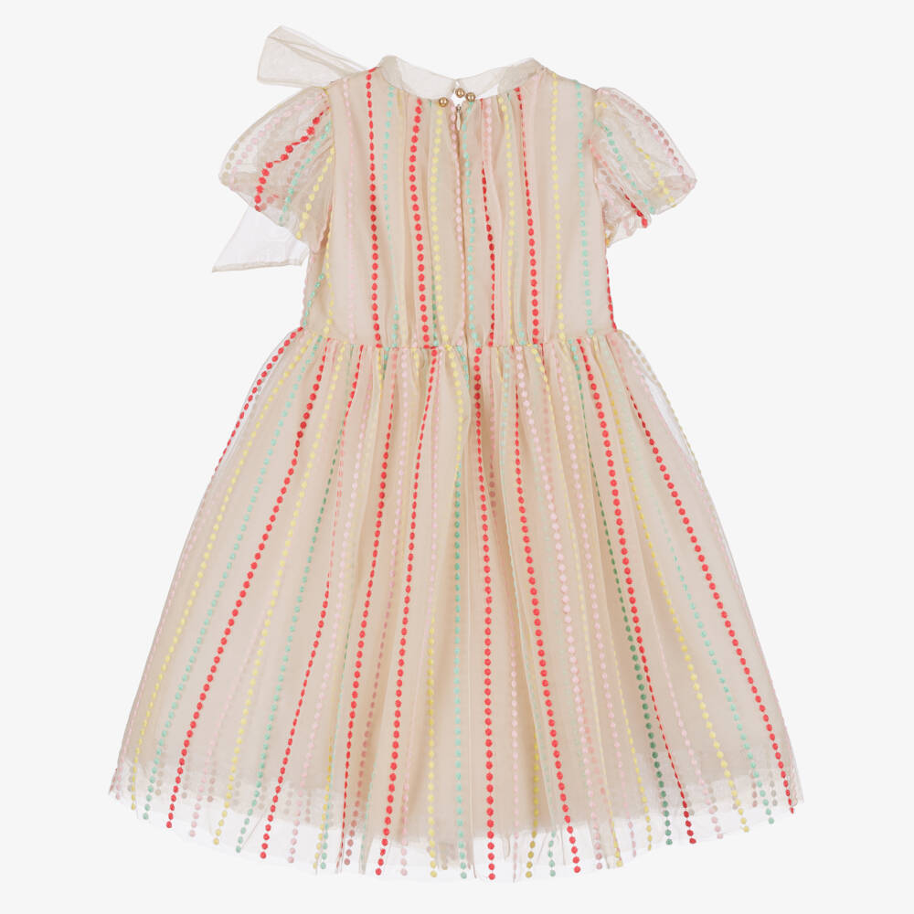 Elie Saab-Girls Embroidered Beige Tulle Gown | Childrensalon Outlet
