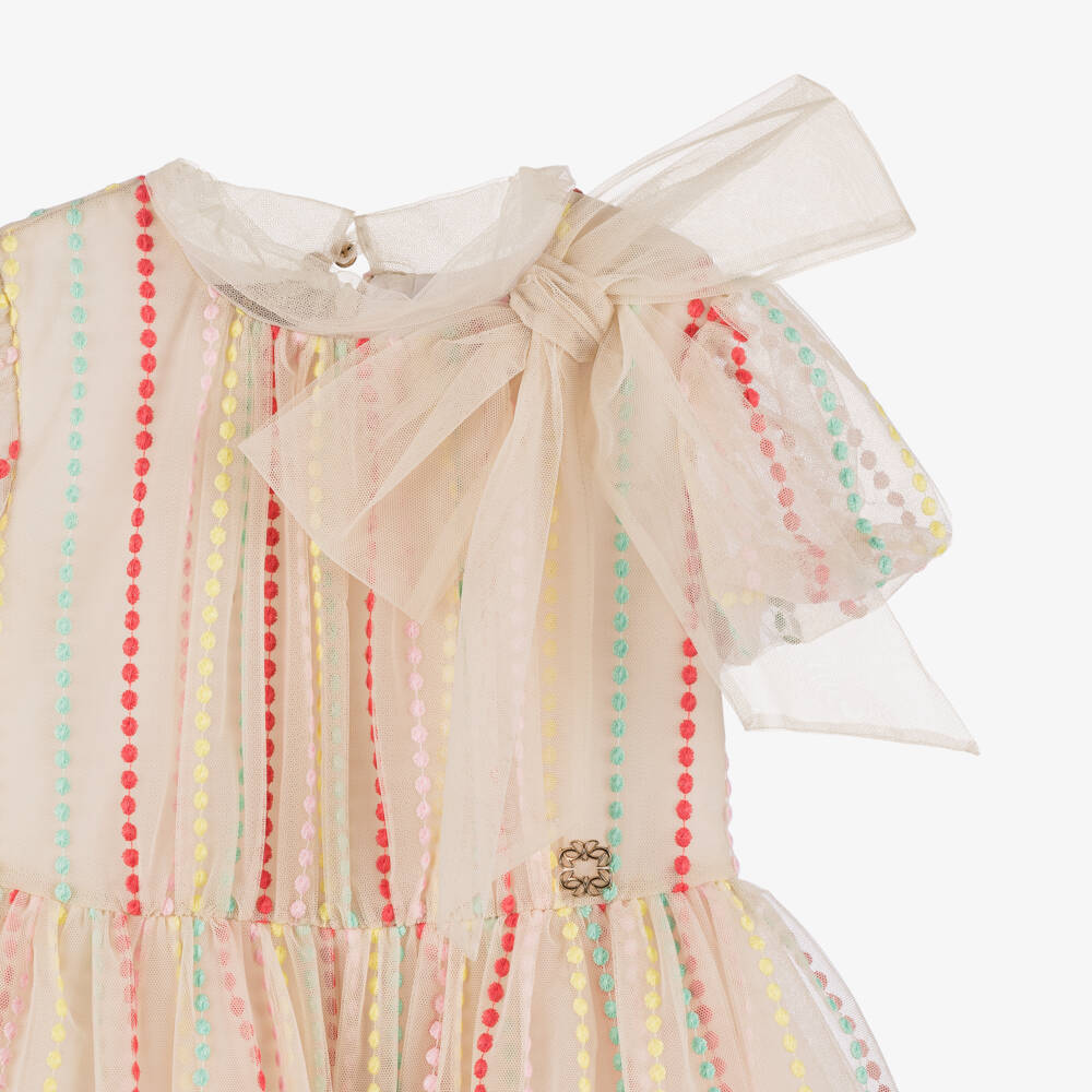 Elie Saab-Girls Embroidered Beige Tulle Gown | Childrensalon Outlet